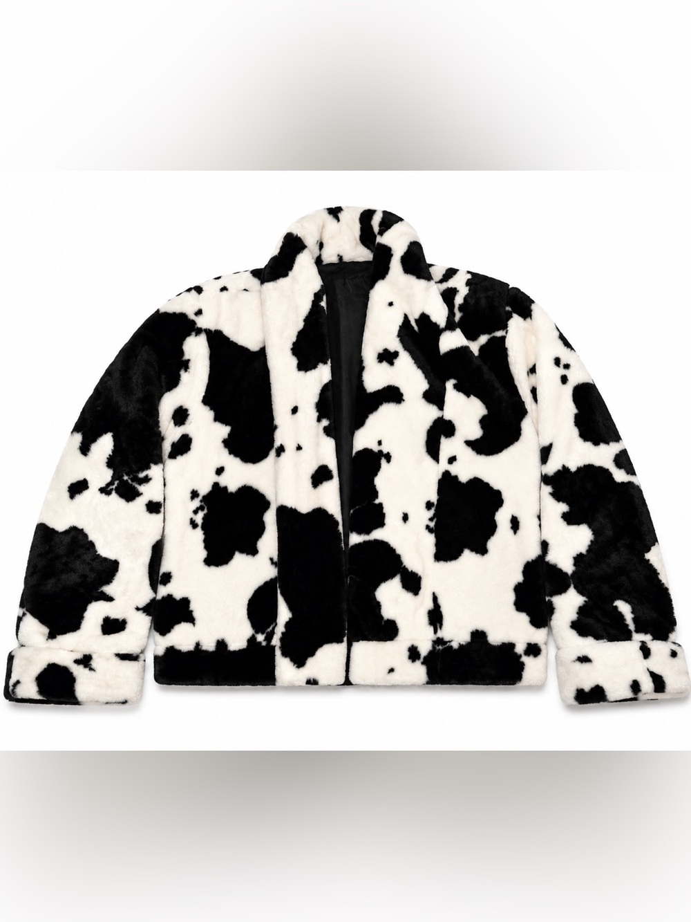 Vintage Cow Print Faux Fur Jacket Womens Medium Made in USA Black White